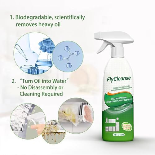 Generic kitchen oil stain remover spray packaging and directions