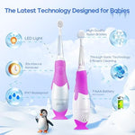 Waterproof baby electric toothbrush being used for infant oral care