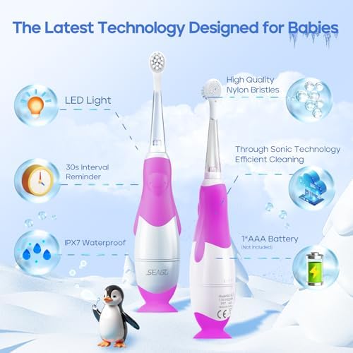 Waterproof baby electric toothbrush being used for infant oral care