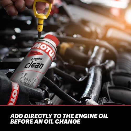 Motul Engine Clean Auto 300ml bottle on workshop table