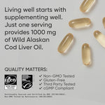 Side perspective of Sports Research wild caught Alaskan fish oil dietary supplement for heart health