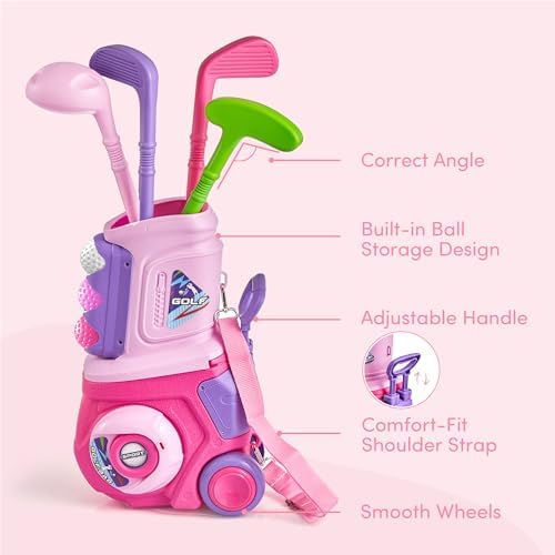 Toddler golf set with retractable cart handle