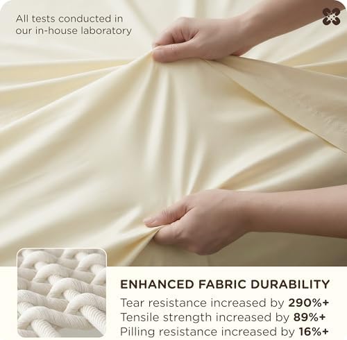 Bedsure Egyptian cotton bedding fitted sheet showing 16 inch deep pocket and corner straps