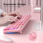 MOWUX typewriter wireless set showcasing decorative love heart icons and pastel layout