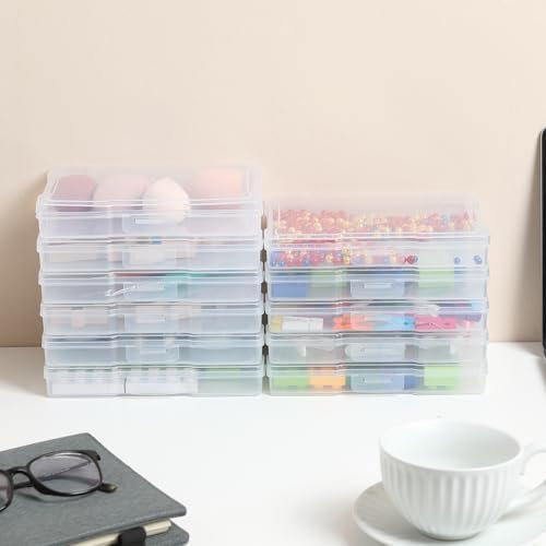 Clear plastic craft supply containers for desk organization
