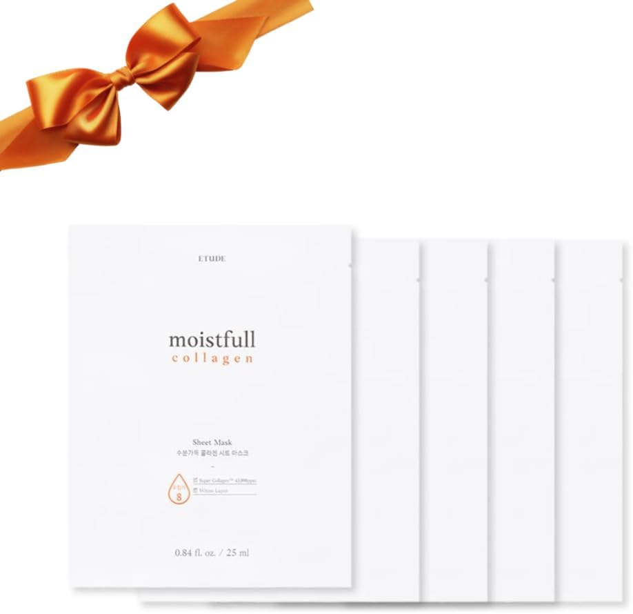 ETUDE Moistfull Collagen Sheet Mask front view five piece hydration set.
