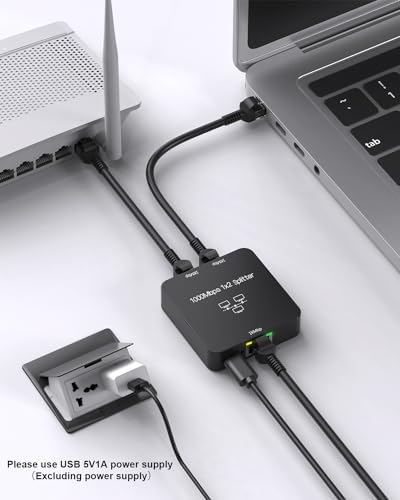 Black sheiaier 1000mbps internet connector showing the input port and included usb power cable