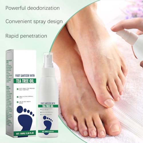 Clear foot sanitizer spray bottle showing travel friendly 100ml size.
