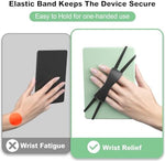 One handed holding experience using the elastic reading strap on a clear case.