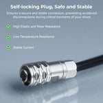 SmallRig Weipu 2 pin female to P-Tap flexible coiled cable stretched to its maximum length.