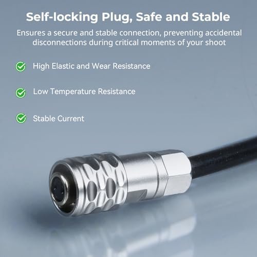 SmallRig Weipu 2 pin female to P-Tap flexible coiled cable stretched to its maximum length.
