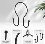 AmazerBath matte black dual sided shower curtain hooks close up view