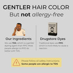 Simpler hair color box showing the full list of conditioning ingredients like aloe vera.