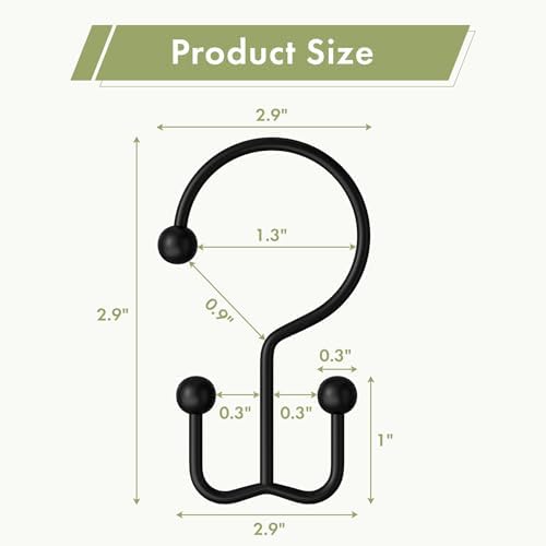 Sleek minimalist double sided shower curtain rings by Amazer in matte black finish