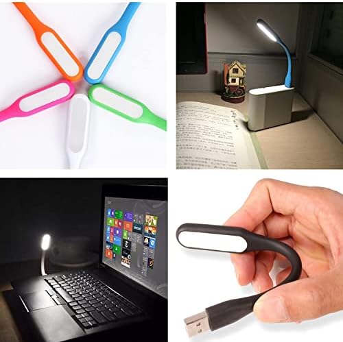 Black mini USB night light connected to a power bank illuminating a small area