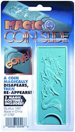 Loftus International Coin Slide Magic Trick packaging showing close-up mechanical pocket prop components