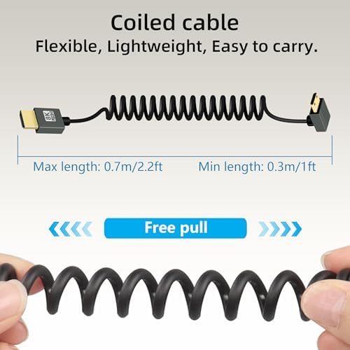 RIIEYOCA flexible spring camera cable stretched to showcase elastic length extension capabilities