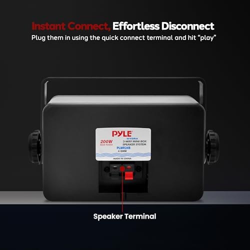 Pyle compact 3.5 inch three way audio drivers inside rugged black enclosure.