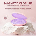 Close up view of the secure magnetic closure on the premium aligner container