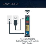 Close-up of the front indicator LED lights on the Motorola DOCSIS 3.0 internet modem combo.