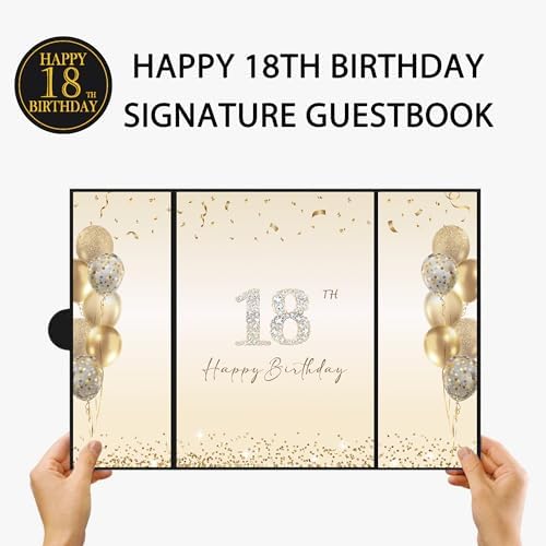 DARUNAXY Black Gold 18th Birthday Party Decorations, Happy 18th Birthday Alternative Signature Guest Book for Boys & Girls Cheers to 18 Years Old Gifts 18 Birthday Signing Card Board Party Supplies - Image 3