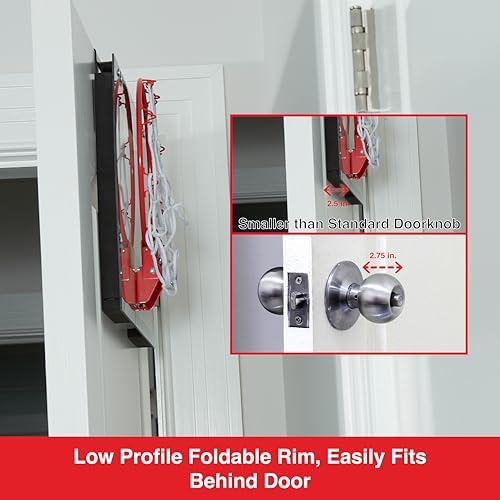 Side view of ESPN indoor basketball hoop with door mounting