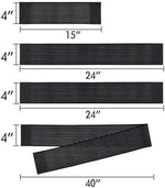 Adjustable black nylon hip and thigh support belt showing velcro closure for athletic recovery.