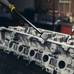 DEWU industrial auto cylinder scraper being used to clean old sealant from a vehicle engine block