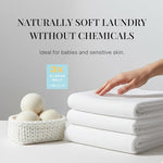 Littlest Forest eco friendly New Zealand wool tumble balls inside a washing machine drum softening garments naturally
