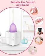 Side view of the menstrual cup steamer showing the water reservoir and heating base.