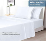 Breathable queen flat sheet spread open in a bright bedroom setting