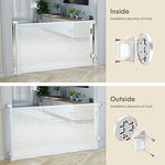 BabyBond white retractable barrier being unlatched using one handed handle grip operation.