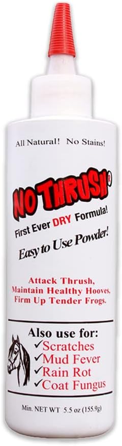 Four Oaks Farm Ventures No Thrush Dry Powder Treatment front view of the five point five ounce applicator bottle