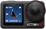DJI action camera showcasing the 1.3 inch sensor and ultra wide lens.