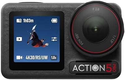 DJI action camera showcasing the 1.3 inch sensor and ultra wide lens.