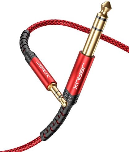 Close up of JSAUX 3.5mm to 6.35mm gold plated connectors