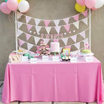 Three pack pink plastic covers for 8 foot banquet tables