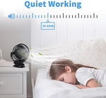 ATEngeus rechargeable fan showing the compact design and rear USB charging port with power button.
