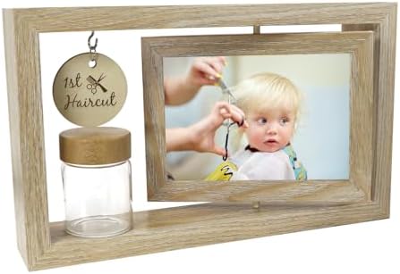 Customized baby girl first haircut photo frame placed beautifully on a nursery tabletop.