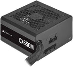 Corsair CX650M computer power supply showing attached and detached modular cables