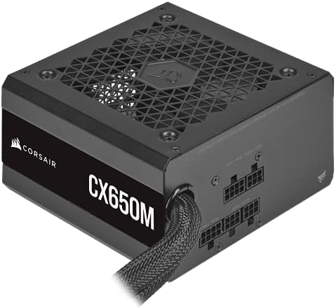Corsair CX650M computer power supply showing attached and detached modular cables