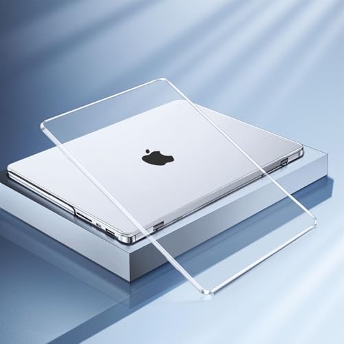 MOSISO clear laptop shell back view highlighting precision cutouts for ports and vents