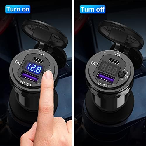 Qidoe waterproof bike charger adapter with blue led voltmeter display illuminated