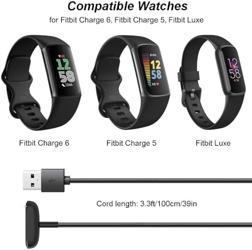 Two pack of one meter USB charging cords for Fitbit Luxe fitness trackers.
