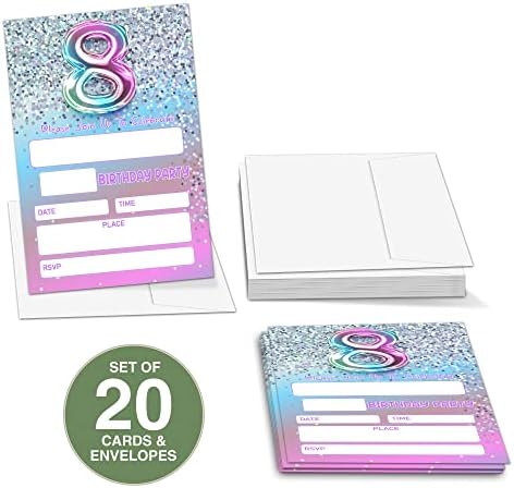 HEZNZXQ eighth birthday fill in invitations with included bright white envelopes