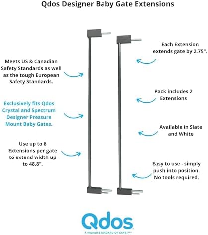 Qdos premium safety gate extensions pack of two showing the push to connect system installation points