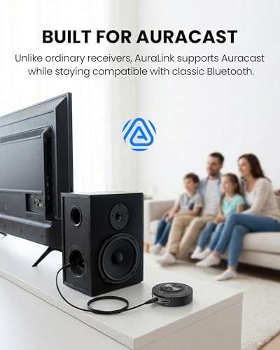 Imported Auracast broadcast receiver side view emphasizing compact build.