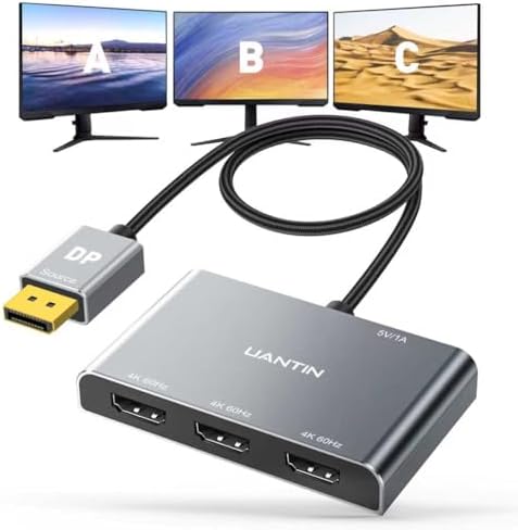 Three female HDMI output ports neatly aligned on the back of the multi-monitor display converter box.