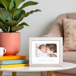 Close up view of the printed text matting on the premium imported sibling frame