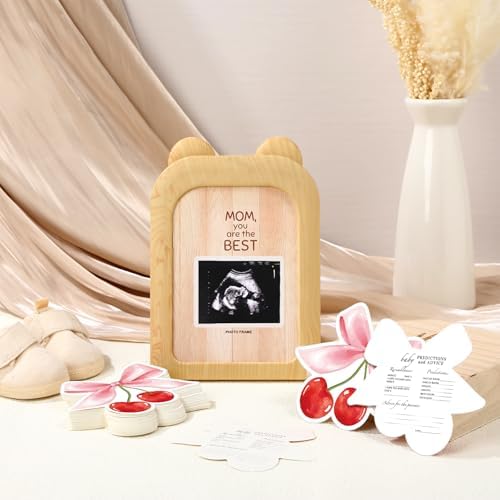 Interactive baby shower game setup with wooden box